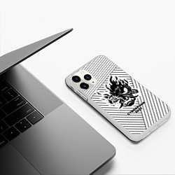 Чехол iPhone 11 Pro матовый Символ Cyberpunk 2077 на светлом фоне с полосами, цвет: 3D-белый — фото 2