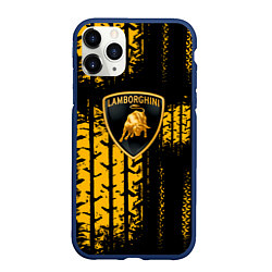 Чехол iPhone 11 Pro матовый Lamborghini - жёлтые следы шин, цвет: 3D-тёмно-синий