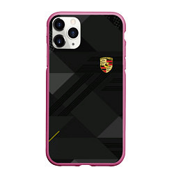 Чехол iPhone 11 Pro матовый Porsche - logo, цвет: 3D-малиновый