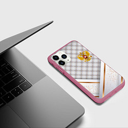 Чехол iPhone 11 Pro матовый Герб России white gold, цвет: 3D-малиновый — фото 2