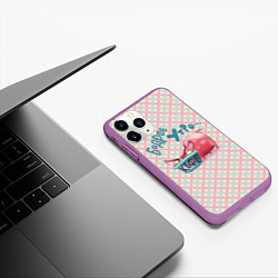 Чехол iPhone 11 Pro матовый Бодрое утро - свинка пьет кофе, цвет: 3D-фиолетовый — фото 2