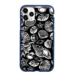 Чехол iPhone 11 Pro матовый Паттерн из морских ракушек, цвет: 3D-тёмно-синий