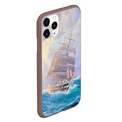 Чехол iPhone 11 Pro матовый Фрегат в штормовом океане, цвет: 3D-коричневый — фото 2