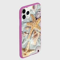 Чехол iPhone 11 Pro матовый Морские звёзды и ракушки на океанском песке, цвет: 3D-фиолетовый — фото 2