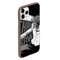 Чехол iPhone 11 Pro матовый Демон войны : Человек-бензопила, цвет: 3D-коричневый — фото 2