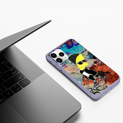 Чехол iPhone 11 Pro матовый Барт Симпсон в тёмных очках на фоне граффити, цвет: 3D-светло-сиреневый — фото 2