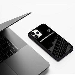 Чехол iPhone 11 Pro матовый Lamborghini speed на темном фоне со следами шин: с, цвет: 3D-черный — фото 2