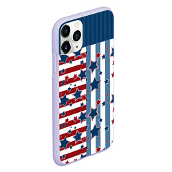 Чехол iPhone 11 Pro матовый Blue stars on a striped pattern, цвет: 3D-светло-сиреневый — фото 2