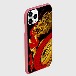 Чехол iPhone 11 Pro матовый Японский Золотой Дракон, цвет: 3D-малиновый — фото 2