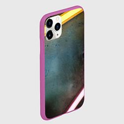 Чехол iPhone 11 Pro матовый Абстрактная тёмная поверхность и неоновые фонари, цвет: 3D-фиолетовый — фото 2