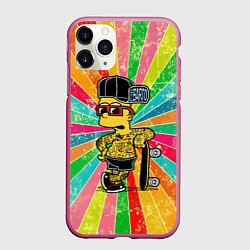 Чехол iPhone 11 Pro матовый Барт Симпсон весь в татухах со скейтбордом, цвет: 3D-малиновый