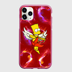 Чехол iPhone 11 Pro матовый Барт Симпсон стреляет из лука в сердце, цвет: 3D-малиновый