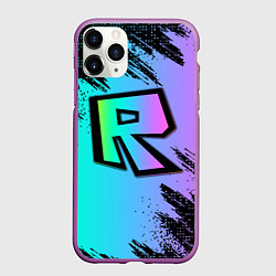 Чехол iPhone 11 Pro матовый Roblox neon logo, цвет: 3D-фиолетовый