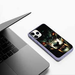 Чехол iPhone 11 Pro матовый Злой волк с длинными клыками, цвет: 3D-светло-сиреневый — фото 2
