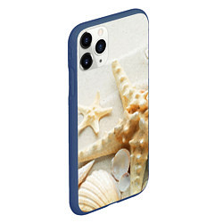 Чехол iPhone 11 Pro матовый Морские звёзды и ракушки на океанском берегу, цвет: 3D-тёмно-синий — фото 2