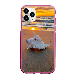 Чехол iPhone 11 Pro матовый Ракушка на песочном берегу тихого океана, цвет: 3D-малиновый