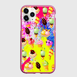 Чехол iPhone 11 Pro матовый Вкусные Мороженки, цвет: 3D-малиновый
