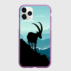 Чехол iPhone 11 Pro матовый Горный козел и горы, цвет: 3D-фиолетовый