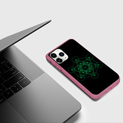 Чехол iPhone 11 Pro матовый Куб Метатрона на чёрном фоне, цвет: 3D-малиновый — фото 2