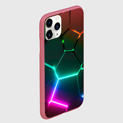 Чехол iPhone 11 Pro матовый Радужный градиент неоновые геометрические плиты, цвет: 3D-малиновый — фото 2