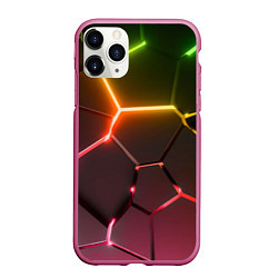 Чехол iPhone 11 Pro матовый Неоновые радужные плиты, цвет: 3D-малиновый