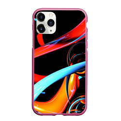 Чехол iPhone 11 Pro матовый Краски и пузыри, цвет: 3D-малиновый