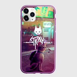 Чехол iPhone 11 Pro матовый Stray - котик - neon, цвет: 3D-фиолетовый