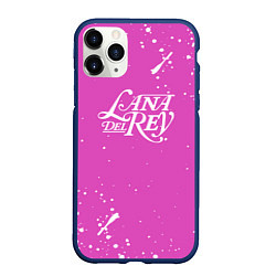 Чехол iPhone 11 Pro матовый Lana Del Rey - на розовом фоне брызги, цвет: 3D-тёмно-синий
