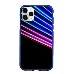 Чехол iPhone 11 Pro матовый Неоновые полосы на черном, цвет: 3D-тёмно-синий