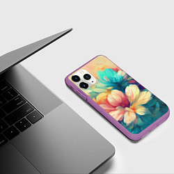 Чехол iPhone 11 Pro матовый Цветочный букет нарисованный маслом, цвет: 3D-фиолетовый — фото 2