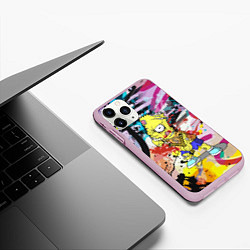 Чехол iPhone 11 Pro матовый Зомби Барт Симпсон с рогаткой на фоне граффити, цвет: 3D-розовый — фото 2