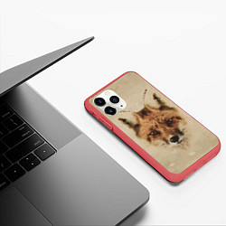 Чехол iPhone 11 Pro матовый Полигональная голова лисы, цвет: 3D-красный — фото 2