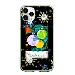 Чехол iPhone 11 Pro матовый Новый год ёлочные шары, цвет: 3D-салатовый