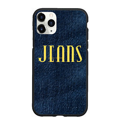 Чехол iPhone 11 Pro матовый Джинс ткань с надписью jeans, цвет: 3D-черный