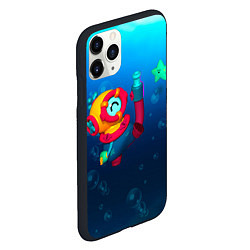 Чехол iPhone 11 Pro матовый Brawl Stars - Отис, подводный мир, цвет: 3D-черный — фото 2