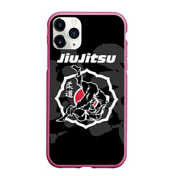 Чехол iPhone 11 Pro матовый Jiu-jitsu throw logo, цвет: 3D-малиновый