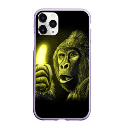 Чехол iPhone 11 Pro матовый Горилла с неоновым бананом - рисунок карандашом, цвет: 3D-светло-сиреневый