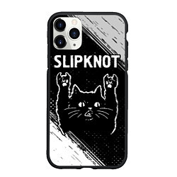 Чехол iPhone 11 Pro матовый Группа Slipknot и рок кот, цвет: 3D-черный