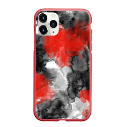 Чехол iPhone 11 Pro матовый Черно-красная абстрактная текстура акварели, цвет: 3D-красный