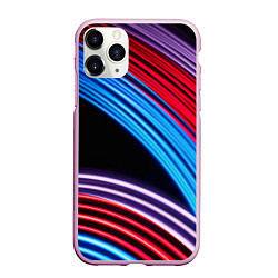 Чехол iPhone 11 Pro матовый Красные и голубые абстрактные линии, цвет: 3D-розовый