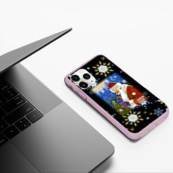 Чехол iPhone 11 Pro матовый Новый год дед мороз и птичка, цвет: 3D-розовый — фото 2
