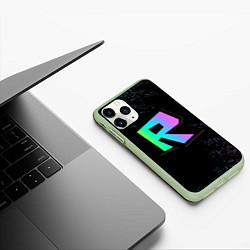 Чехол iPhone 11 Pro матовый Roblox logo neon, цвет: 3D-салатовый — фото 2