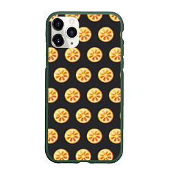 Чехол iPhone 11 Pro матовый Апельсин Паттерн - Черная версия, цвет: 3D-темно-зеленый