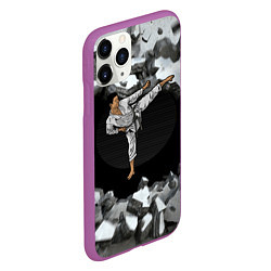 Чехол iPhone 11 Pro матовый Боевые искусства - каратист, цвет: 3D-фиолетовый — фото 2