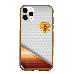 Чехол iPhone 11 Pro матовый Герб РФ с золотой вставкой, цвет: 3D-коричневый