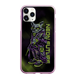 Чехол iPhone 11 Pro матовый Неоновый волк на стиле, цвет: 3D-розовый
