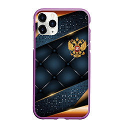 Чехол iPhone 11 Pro матовый Золотой герб России на объемном фоне, цвет: 3D-фиолетовый