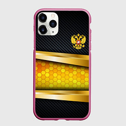 Чехол iPhone 11 Pro матовый Black & gold - герб России, цвет: 3D-малиновый