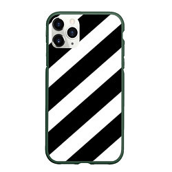 Чехол iPhone 11 Pro матовый Черно белые полоски, цвет: 3D-темно-зеленый