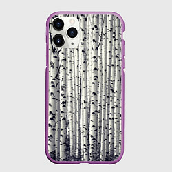 Чехол iPhone 11 Pro матовый Русские берёзки - роща, цвет: 3D-фиолетовый